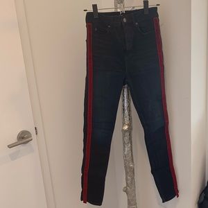 Zara dark denim skinny jeans w/ red stripe size 4